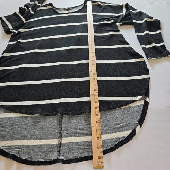 Lane Bryant Black White Rayon Horizontal Stripe High Low 3/4 Sleeve Top Sz 18/20 - Picture 8 of 15